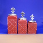 CERAMIC CANISTER SET ROPE RED W/ FDL SILVER LIDS